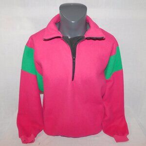 VTG HBC Northern Spirit Mens L Pink Green 1/4 Zip Pullover Fleece Sweater
